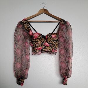 ASOS Melody Corset Chiffon Puff Sleeve Floral Bustier Blouse